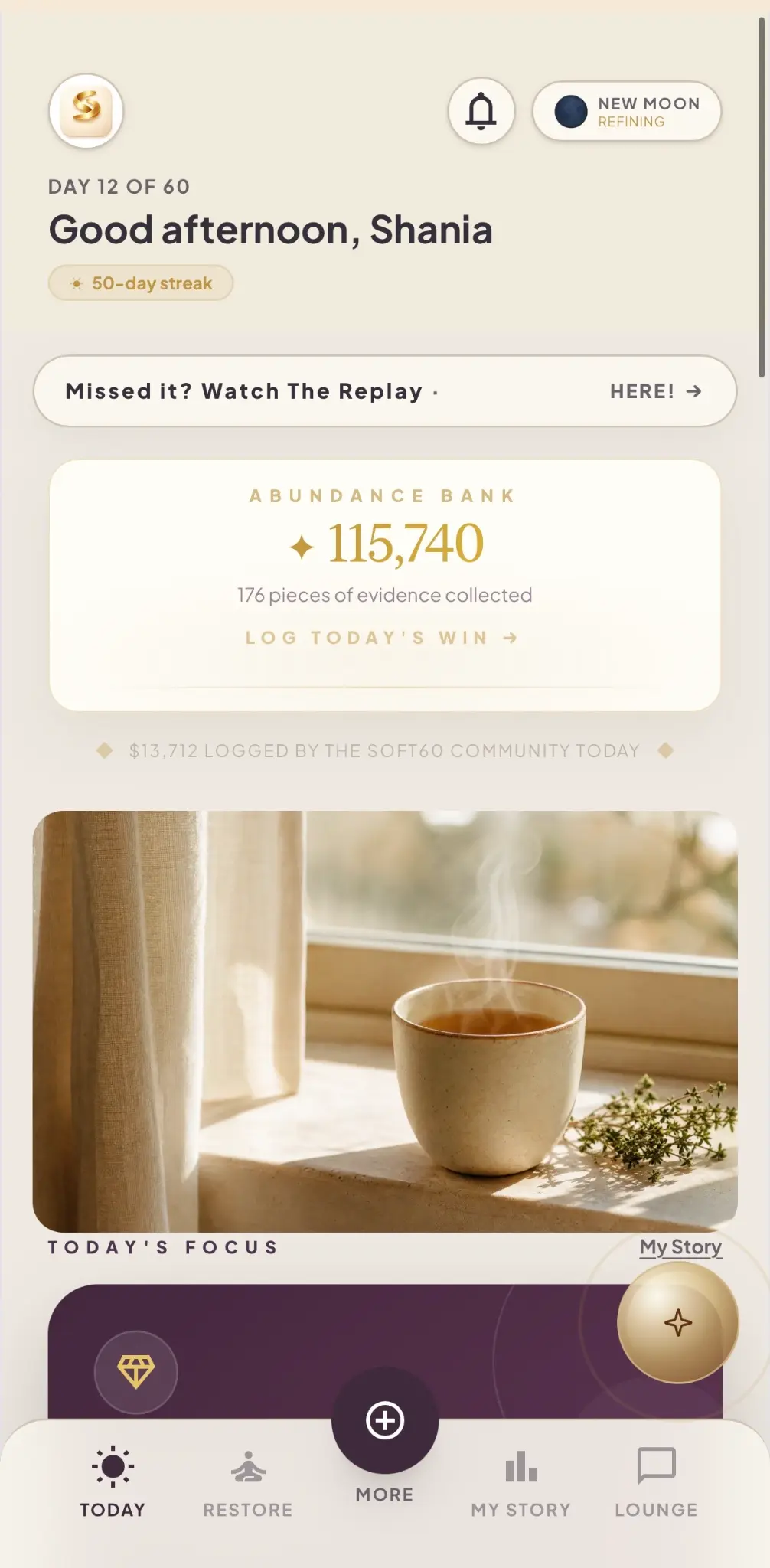 Soft60 daily ritual screen